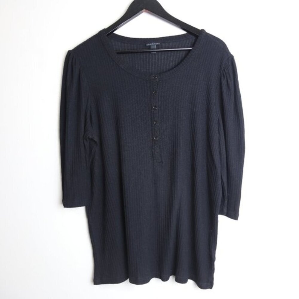Torrid Light Weight Rib Hacci 3/4 Sleeve Henley Deep Black Top Plus Size 1X